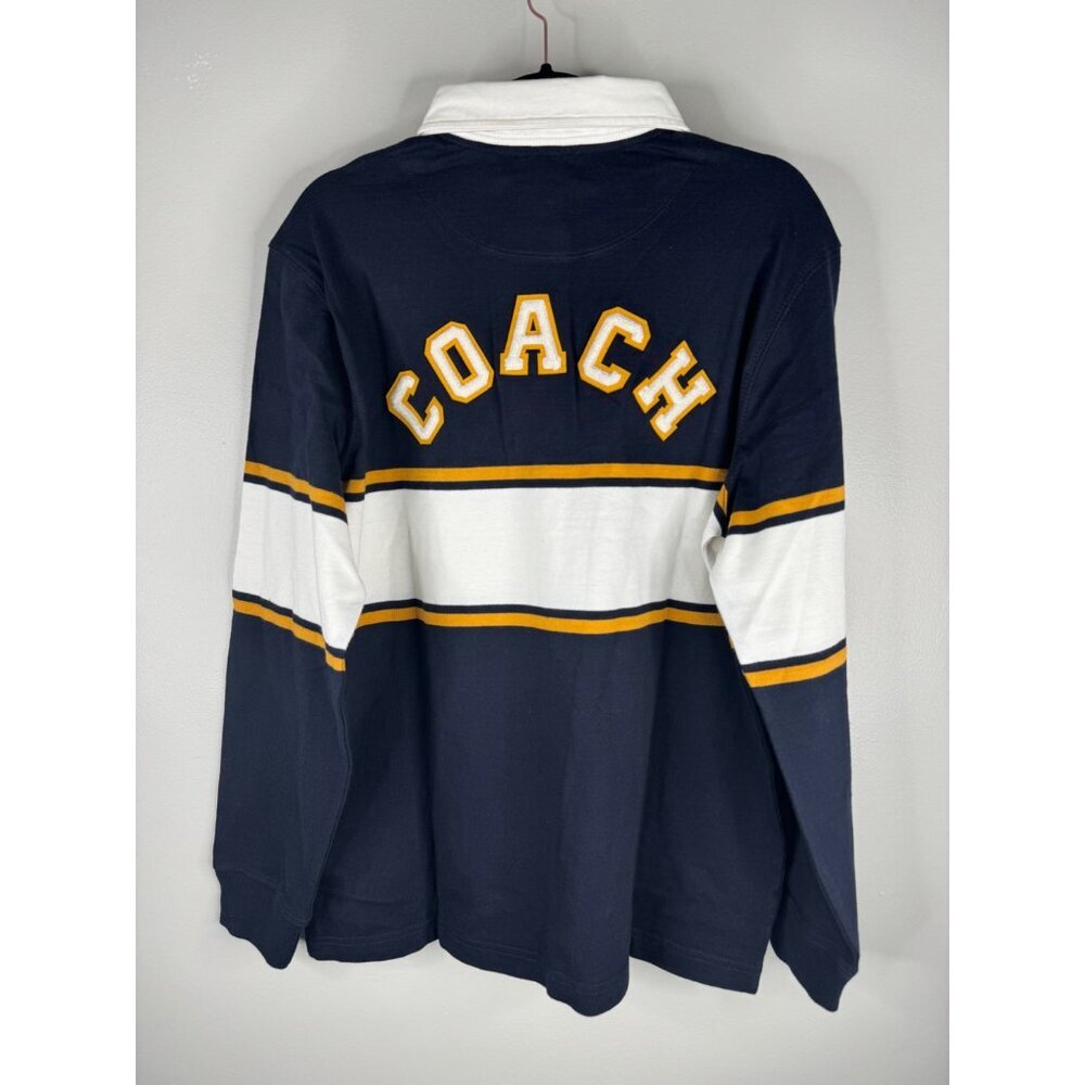 NEW Coach Signature Relaxed Varsity Rugby Polo Shirt in Navy Cotton Size L - Picture 5 of 8